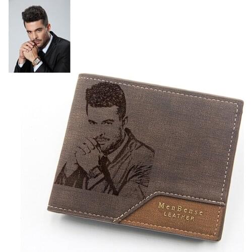 Personalized Wallet Men High Quality PU Leather for Him Engraved Wallets Men Short Purse Custom Photo Wallet Luxury Men Gift Box