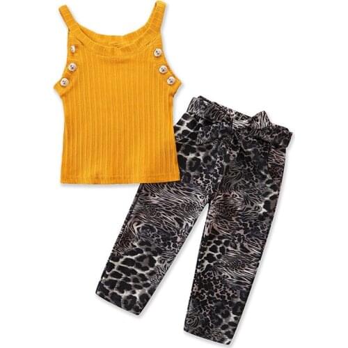 Summer Girl Set Mustard Vest + Camo Long Pants Casual Children Suits Clothes