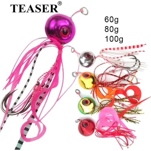 TEASER 60g 80g 100g Metal Fast Sinking Snapper Jig Rubber Skirts Hooks Saltwater Assist Hook Ice Fishing Lure Tai Kabura Slider