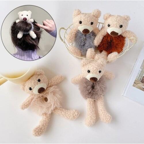 Lovely Plush Bear Hair Scrunchies Fashion Women Elastic Hair Bands Furry Hair ring Ponytail Holder Fashion Hair Accessories