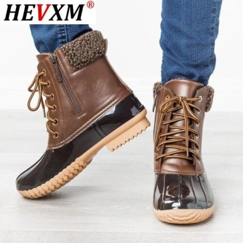 Fashion Leather Woman Boots Winter Warm Lace-up Mid Calf Duck Boots for Woman High Quality Waterproof Platform Boots Botas Mujer