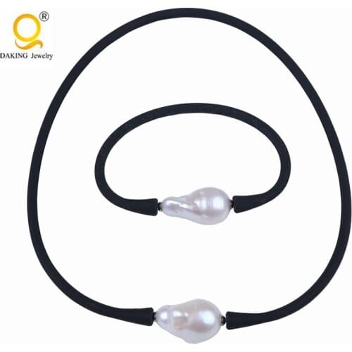 Fashion Design Good Quality Big Pearl Bead Black Rubber Silicone String Necklace Sports Golf Baseball Necklace Bracelet Jewelry