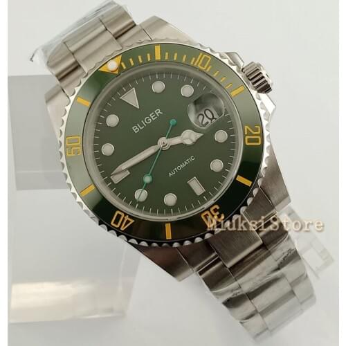 40mm green dial Hommes Horloge Montres Mechanical Stainless bracelet Sport Relogio Masculino Luminous Automatic Top Marque Luxe