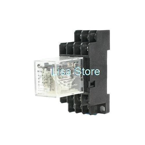 MY4J DIN Rail 24V AC Coil 4PDT 14P General Purpose Power Relay w Base