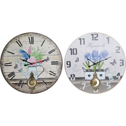 Wall Clock DKD Home Decor Flowers Metal MDF Wood (2 pcs) (58 x 2 x 58 cm)