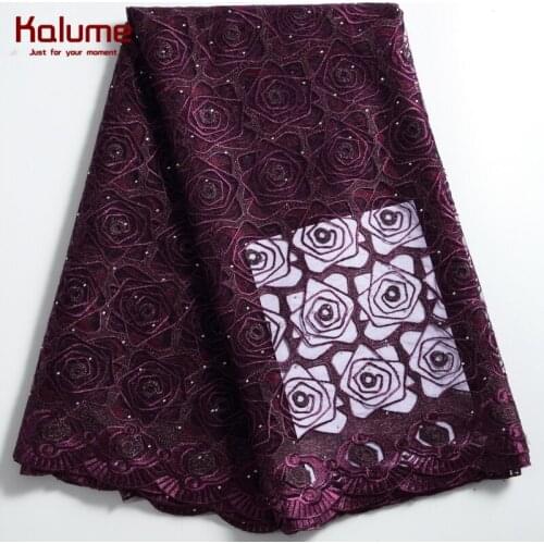 Kalume Latest African Lace Fabric Soft French Mesh Lace Fabric With Stones Nigerian Tulle Lace Fabric For Wedding Dress F2274