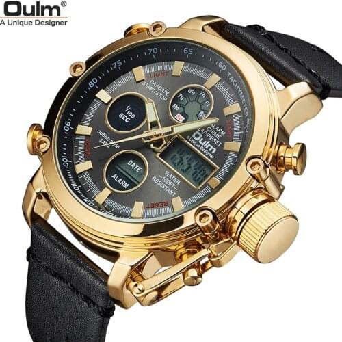 Oulm Watches Leather Fashion Mens Watches Multifunctional Electronic Shi Ying European and American Style Watches