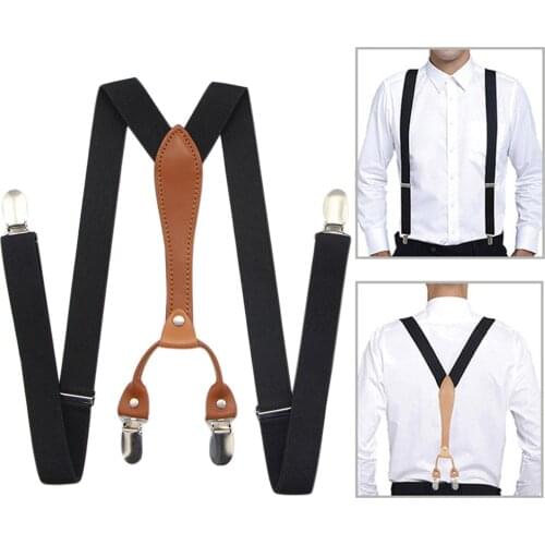 2.5cm Wide X-Shape Trouser Pants Suspenders Braces 4 Clips for Adult Women Men Boy Girl Wedding Party Event-Black Blue Red