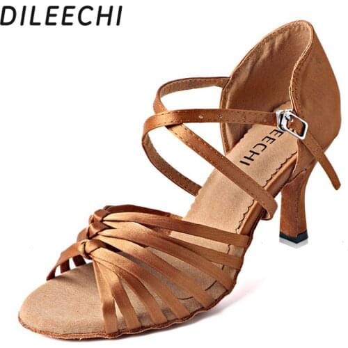 DILEECHI Hot selling Women Professional Dancing Shoes Ballroom Dance Shoes Ladies Latin Dance Shoes heeled 75MM