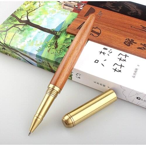 Luxury quality brand school brass pen brown red black wood Rollerball Pen Business Stationery Office Supplies ink ball pen