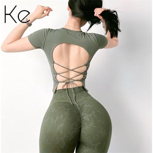 KE sexy backless sports t-shirt womens fitness running tops Slim yoga sports short-sleeved breathable quick-drying thin