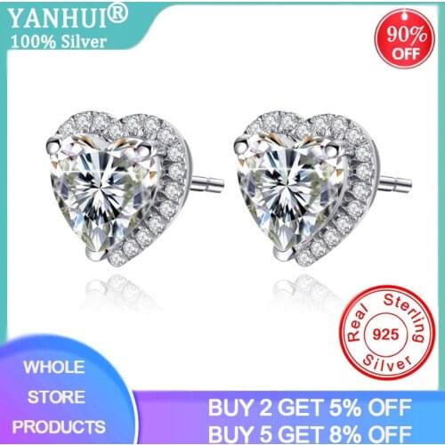 Stud Earrings For Women S925 Silver Heart Cubic Zirconia Wedding Engagement Promise Bridal Elegant Jewelry Drop Shipping E099