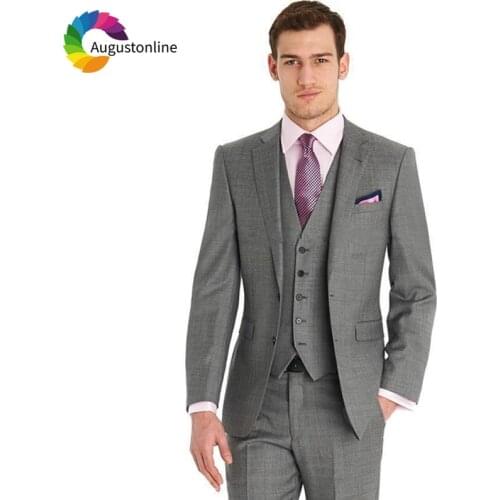 Gray Wedding Men Suits Slim Fit 3 Pieces (Jacket+Pants+Vest) Groom Wear Tuxedos Bridegroom Business Prom Suits Best Man Blazer