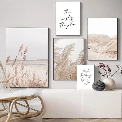 Scandinavian Posters Print Natural Scenery Wall Art Reed Grass Hay Canvas Painting Quotes Pictures Modern Living Room Decor Art