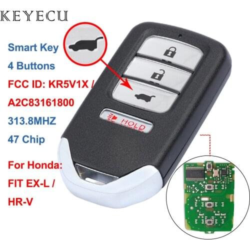 Keyecu 4 Buttons Smart Remote Car Key Fob 313.8Mhz with 47 Chip for Honda HR-V FIT EX-L 2016 2017 2018, FCC: KR5V1X, No logo