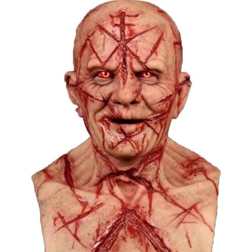 Scary Bald Blood Scar Mask Halloween Headgear 3D Realistic Horror Human Face Latex Mask Adult Party Bloody Head Props Tricky Toy