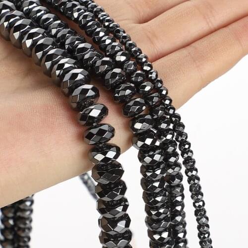 Thick Oblate Faceted Hematite Beads Natural Stone Beads Round Loose Beads For Jewelry Making DIY Bracelet Accessories 4-12mm