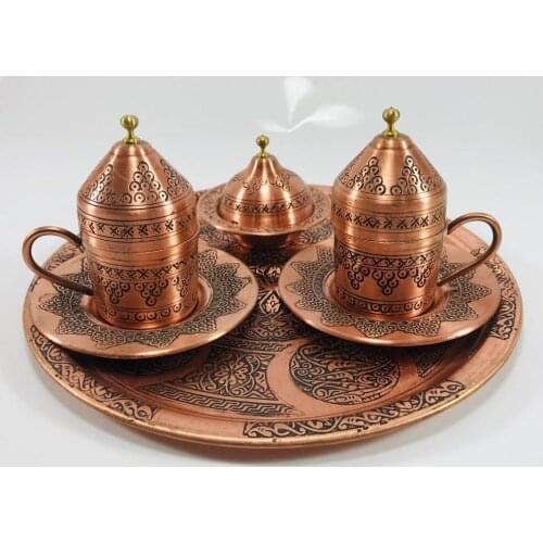 Turkish Coffee Set, Traditional Turkish Coffee Cups and Copper Coffee Pot , Engraved Copper , Handmade 100% copper