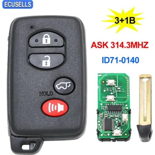 Smart Card US(3+1-SUV)Button ASK314.3Mhz ID71-0140 Use for Toyota Carmy Reiz Pardoa Aalon 2005-2010 with TOY48 Emergency Key
