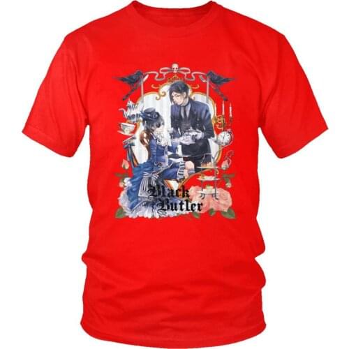 Vintage Black Butler T Shirt Mens Short Sleeved 100% Cotton Tshirt Streetwear Kuroshitsuji Sebastian Ciel Phantomhive T-shirt