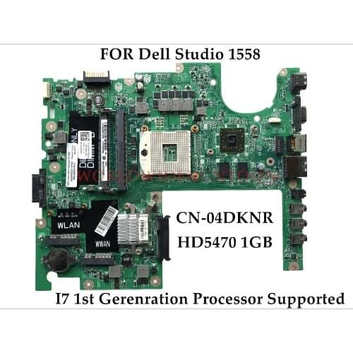 High quality DAFM9CMB8C0 FOR Dell Studio 1558 Laptop Motherboard CN-04DKNR HM55 PGA989 DDR3 HD5470 1GB I7 CPU 100% Fully Tested