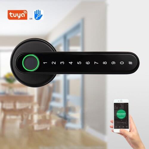 Bluetooth Lock Tuya Smart Home Door Lock Wifi TTLock Fingerprint Password Electric Handle Wooden Door Lock EU Cylinder