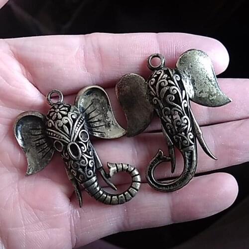 2Pcs 3d elephant head big nose ear size 30*24*7MM DIY Retro Bronze Jewelry Bracelet Necklace pendant Free Shipping