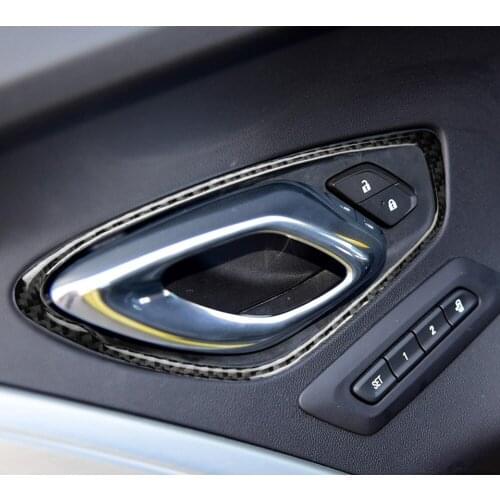 2Pcs/set Real Carbon Fiber Car Interior Door Handle Bowl Frame Sticker For Chevrolet Camaro 2016+ Auto Moldings
