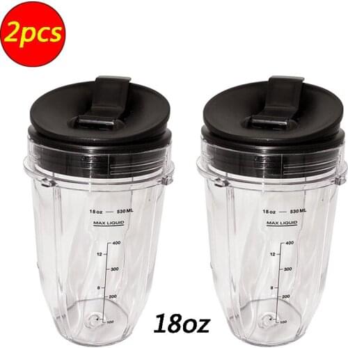 2 pcs Nutri Ninja 18-Ounce Cup with Sip N Seal Lidsfor Blenders Durable Good Seal Ring Keep Fresh Sport Plastic Bottle Parts
