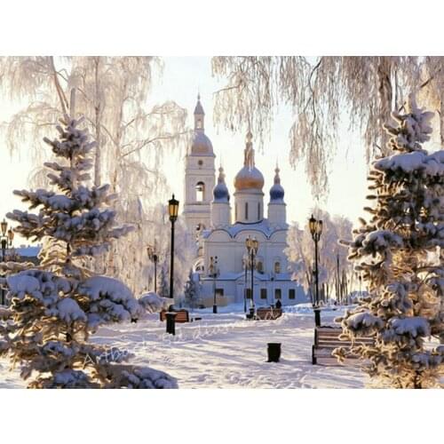 5D Diamond Painting Castle Snow Full Square / Round Drill 3d Diamond Embroidery Winter Scene Art Mosaic Decoration5D Diamond