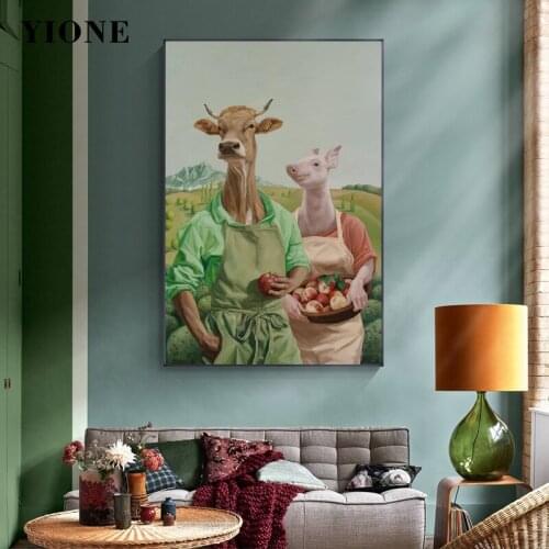 Abstract Farm Animals Canvas Posters Print Art Horse Sheep Rabbit Dog Farmer Oil Paintings for Living Room Wall Pictures Decor