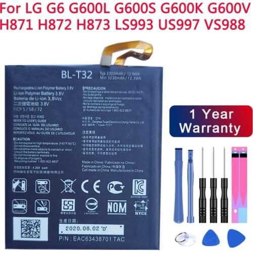 BL-T32 Phone Battery For LG G6 G600L G600S G600K G600V H871 H872 H873 LS993 US997 VS988 Replacement Battery 3230mAh+free tool