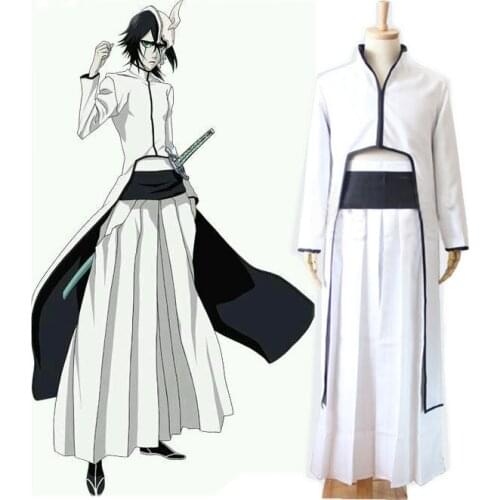 Anime Bleach Ulquiorra cifer Cosplay Costume Full Set White Kendo Kimono ( Cloak + Pants + Belt ) Halloween Costumes