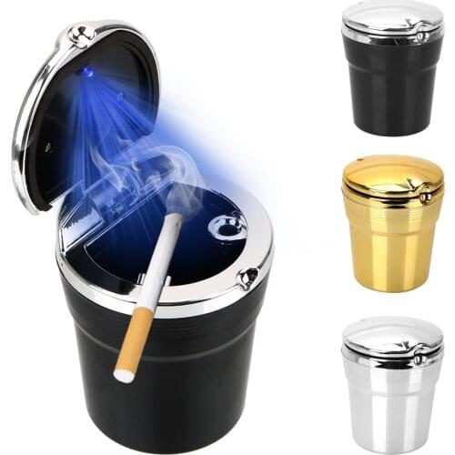 Car Ashtray with LED Blue Light Portable Ashtray Ash Holder Plastic Cigarette Smoking Cup Interior Accessories