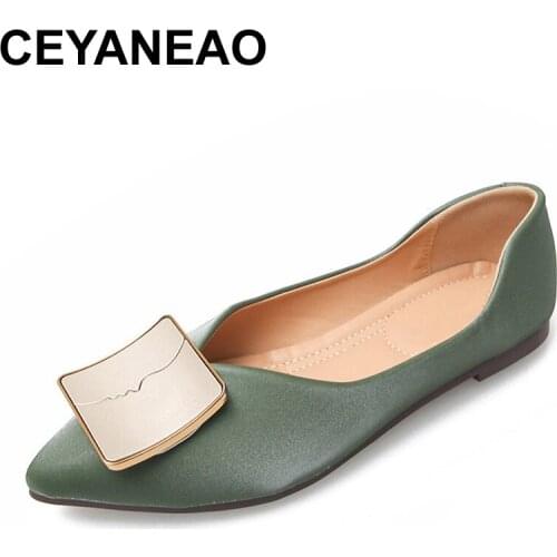 CEYANEAO2020 Spring Luxury Women Green Pink Beige Ballet Flats Summer Soft Leather Pointed Toe Ballerina Flats korean Boat Shoe