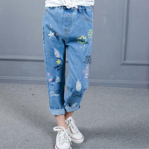 Big girls pants 2019 new spring autumn kids clothing casual jeans pants children cartoon image girls pencil trousers hot sales