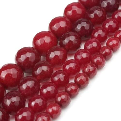 Red Chalcedony Stone Beads Faceted Loose Spacer Beads For Jewelry Making DIY Bracelet Accessories 15'' 4mm 6mm 8mm 10mm 12mm
