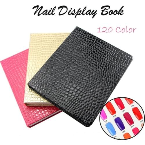 120 Color Nail Display Book Tips Leather Cover Gel Polish Display Chart Salon Tools with False Tips Showing Shelf Nail Books