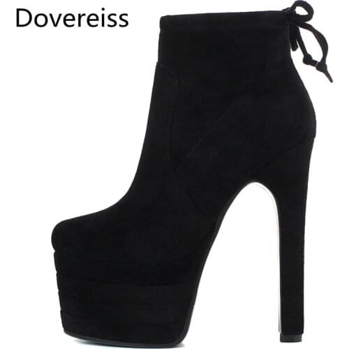 Dovereiss Fashion Womens Shoes Winter Concise Pure Color Gray Platform New Sexy suede Ankle boots 32-40