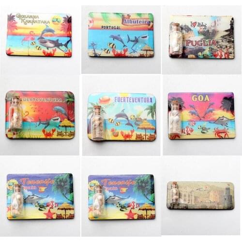 1PC Portugal Italy Spain Goa Turkey seaside super performance epoxy fridge magnet with floating bottle