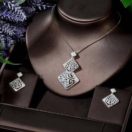 HIBRIDE New Geometric Design AAA CZ Necklace and Earrings Set for Women Fashion Party Girlfriend Gift conjunto de joyas N-1681