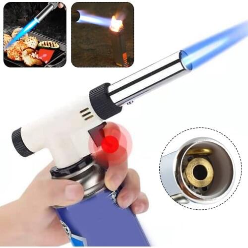 Invertible Butane Torch Adjustable Lighters Automatic Ignition Gas Flamethrower Burner with Safety Lock BBQ Camping Hiking Tools