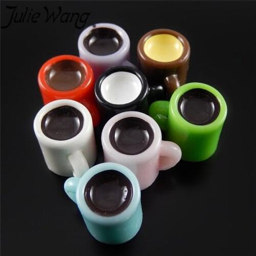 Julie Wang 10pcs/pack Multicolor Mixed Random Resin Material Cute Charming Coffee Cup Retro Style Jewelry Accessories Party