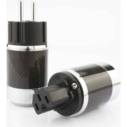 Hi-end Carbon Fiber Rhodium Plated AC Power Cable IEC Female Connector Hifi 2 Pins EU EUR Schuko Power Plug