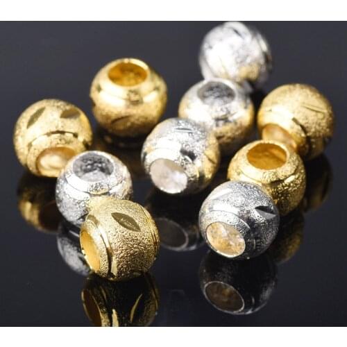 Round 8mm 10mm Hollow Matte Gold Plated Color Brass Metal Cut Carved Big Hole Loose Beads lot for Jewelry Making DIY Crafts