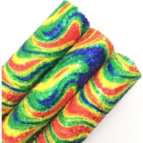 LEOsyntheticoDIY Rainbow Colors Chunky Glitter Faux Leather Fabric Sheets Felt Backing Vinyl For DIY Bows 21X29CM R100A