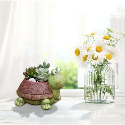 Cute Turtle Flowerpot Succulent Turtle Plant Pots Animal Resin Cactus Planter Desktop Desk Ornament Garden Home Decor Tortoise