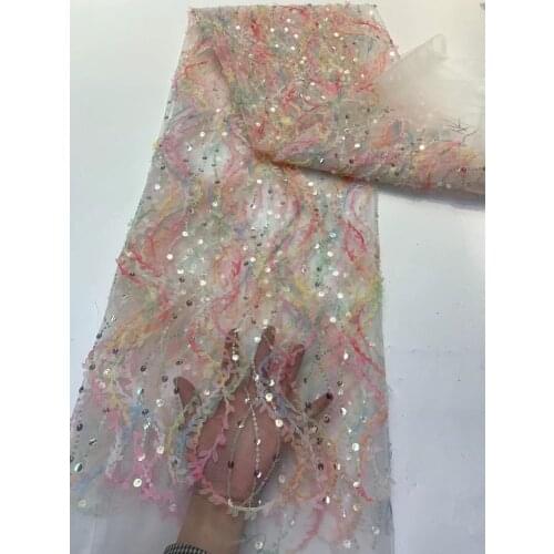 The Latest French Glitter Sequence Mesh Lace High Quality African Sequin Embroidery Tulle Lace Fabric Wedding ZX4645