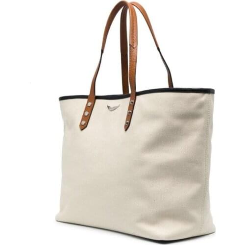 2021 New Women Letters Print Tote Bag Casual Large-Capacity Fashion Wings Rhinestone Decor Bags with Zipper