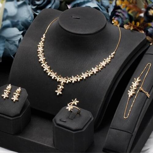 New Arrivals Gold Jewelry Sets For Women Wedding Silver Crystal Bracelet Earrings Necklace pendant Ring Dubai Bridal Accessories